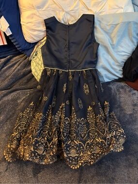 Navy and Gold Embroidered Alex  Party Dress